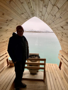 Inside sauna over the water Leknes Norway