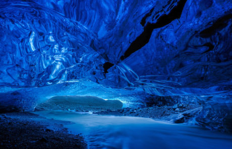 Blue ice inside ice cave in Iceland