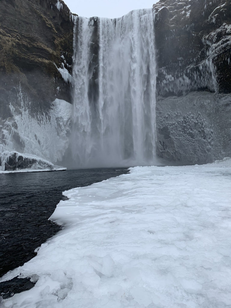 waterfall and ice in Iceland