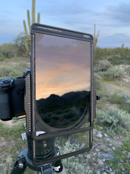 Magnetic filter holder and frames in use for photography