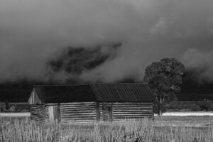 Old house and storm clouds in Wyoming
