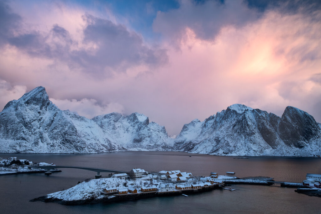 Sunrise over a fjord in Norway