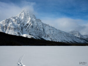 large mountain in the Canadian Rockies in Winter