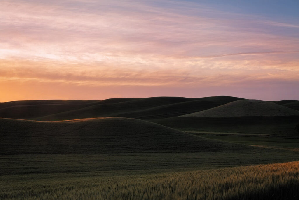 colorful sunset over the wheat fields in the palouse