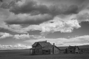 Old Weber House in the Palouse with clouds in the sky