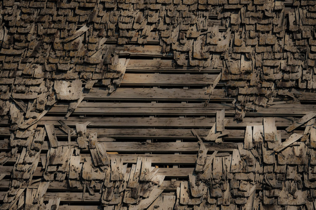 An old shingled roof of an abandoned barn in Washington