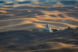 Whitman grain silo in the Palouse area of Washington during harvest season