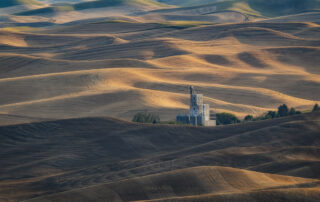 Whitman grain silo in the Palouse area of Washington during harvest season