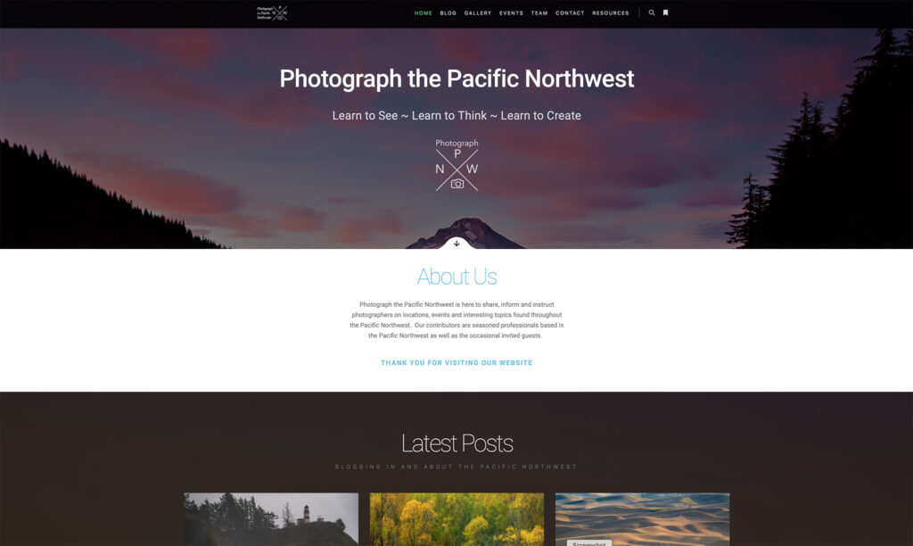 Screenshot of our Photograph the Pacific Northwest website