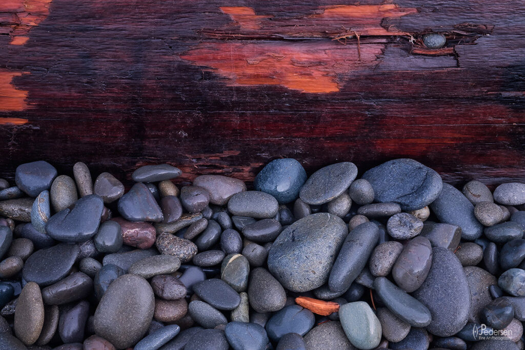 Photograph of driftwood and rocks on the beach in Washington