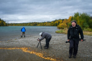 using tripods to photograph a river and fall color in alaska