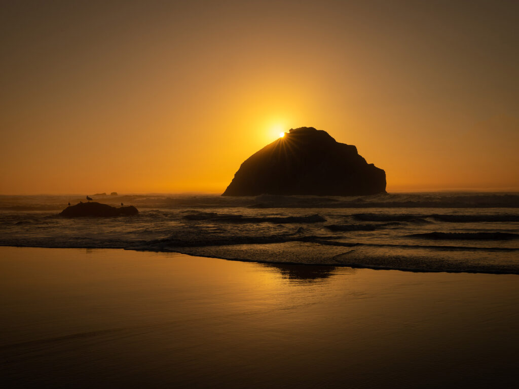 Face rock in Bandon Oregon during sunset