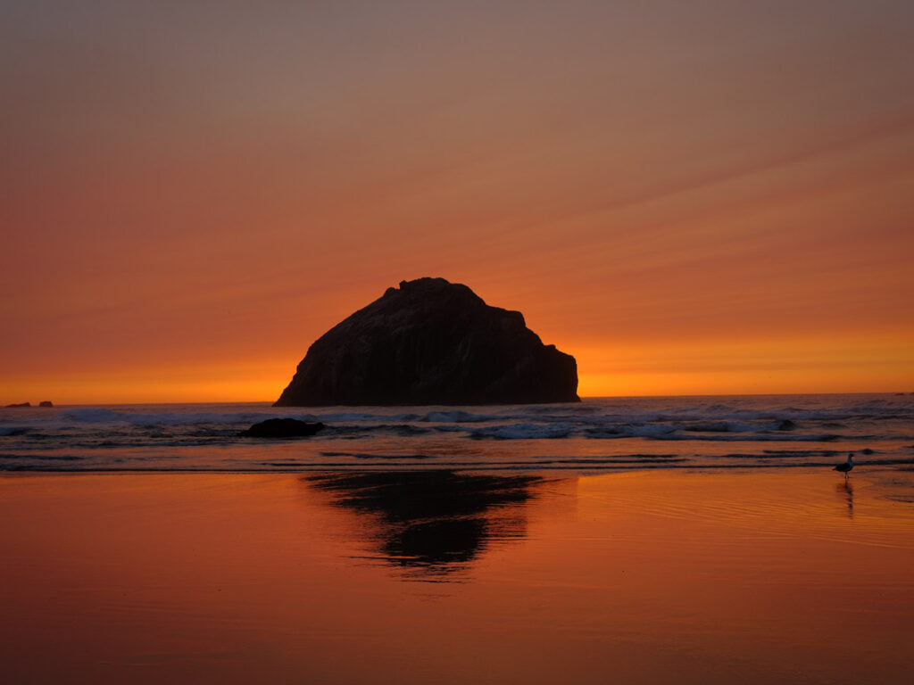 Face rock in Bandon at sunset