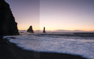 Before and after edits of an image from Iceland