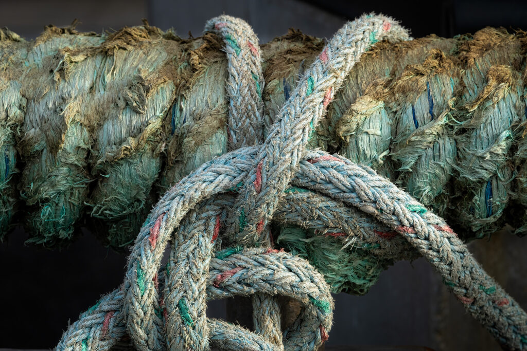 Green rope on a fishing boat in Newport Oregon