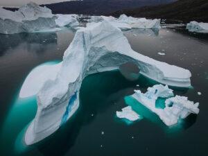 A giant iceberg with an arch in Greenland