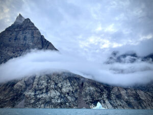 Granite mountains and icebergs in Greenland