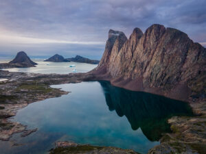 Mountains and icebergs in Greenland